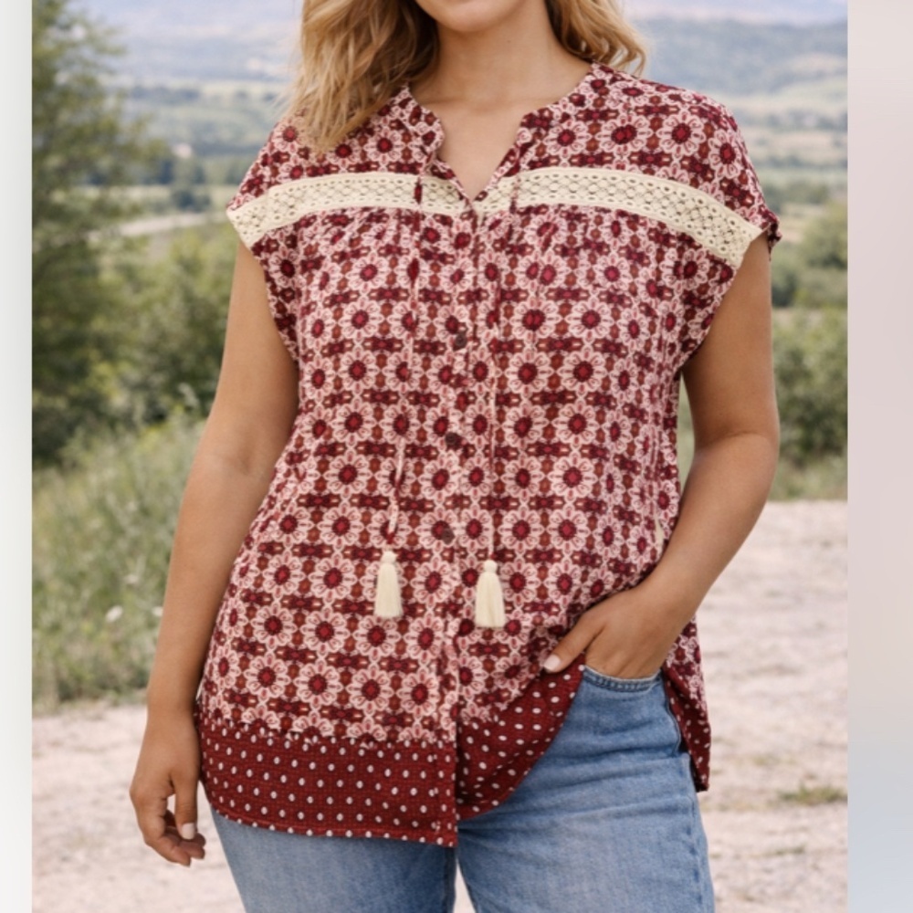 Easel| Drapey Relaxed Tasseled *Fits Wmns XL (Tag Says M) Boho Comfort Resort